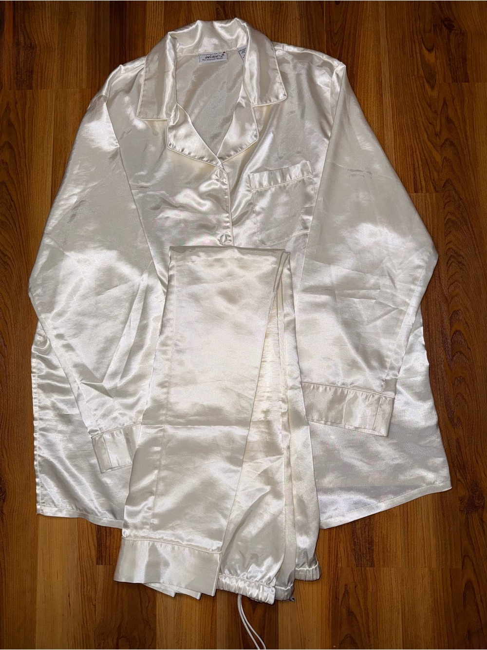 Lord & Taylor Ivory Satin Pajama Set - Button-Front Top & Drawstring Pants